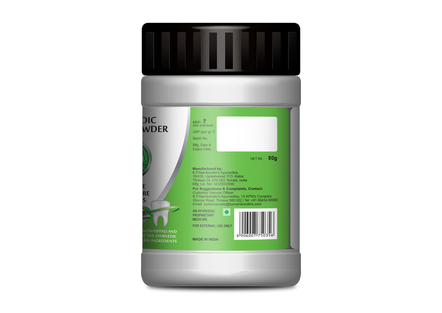 K P Namboodiri’s Ayurvedic Tooth Care Powder(Strong) - Pack of 2